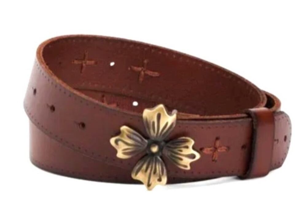 Patricia Nash Astrid Floret Brass Buckle Stitched Belt Brown M
